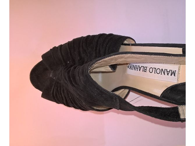 Mule con zeppa Manolo Blahnik in pelle di cervo nera Nero - vista 3