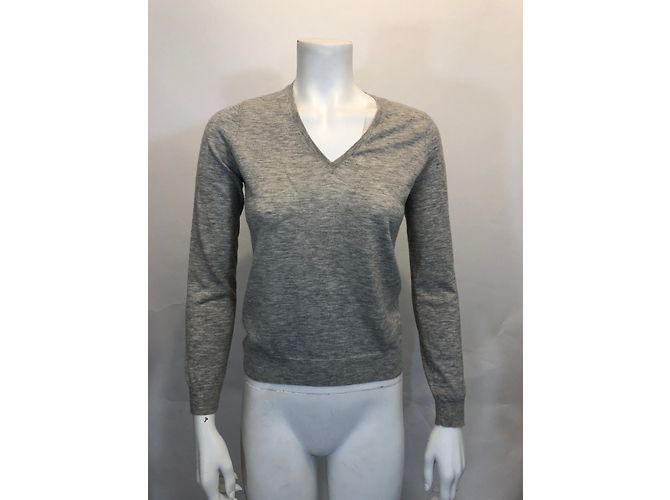 Suéter Eric Bompard de cashmere cuello de pico beige y gris - vista 2