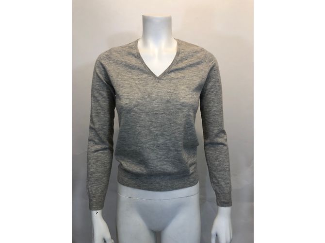 Suéter Eric Bompard de cashmere cuello de pico beige y gris - vista 3