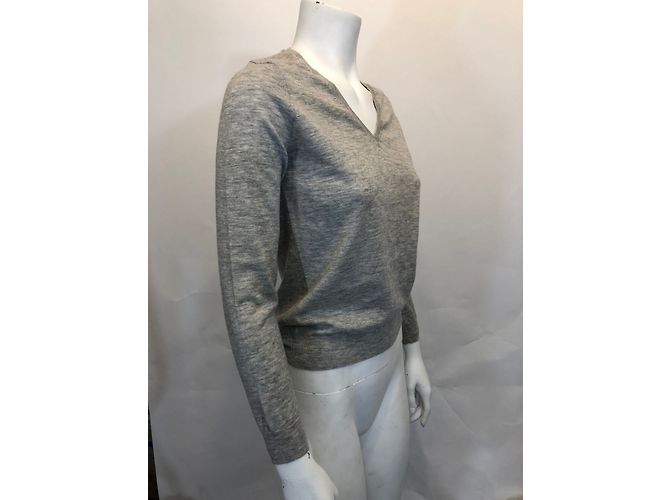 Suéter Eric Bompard de cashmere cuello de pico beige y gris - vista 4