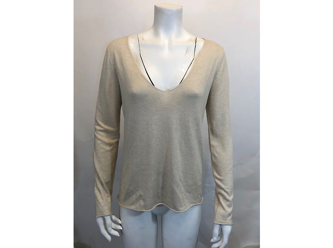 Zadig & Voltaire Pullover V-Ausschnitt cremeweiß Seide Baumwolle XS Roh - Ansicht 2