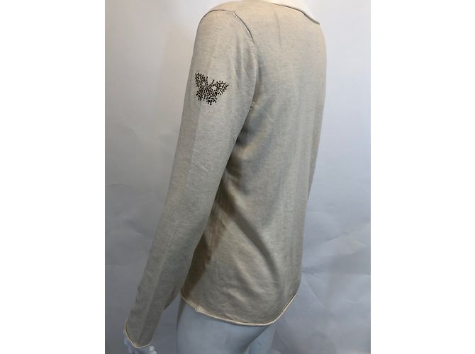 Zadig & Voltaire Pullover V-Ausschnitt cremeweiß Seide Baumwolle XS Roh - Ansicht 3