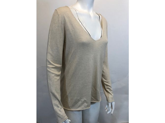 Zadig & Voltaire Pullover V-Ausschnitt cremeweiß Seide Baumwolle XS Roh - Ansicht 5