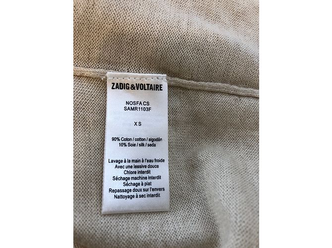 Zadig & Voltaire Pullover V-Ausschnitt cremeweiß Seide Baumwolle XS Roh - Ansicht 9