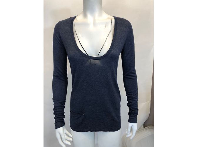 Zadig & Voltaire Pull bleu col V en cachemire et viscose S - vue 3