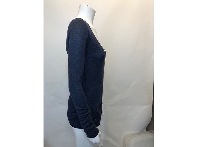 Zadig & Voltaire Pull bleu col V en cachemire et viscose S - vue 4