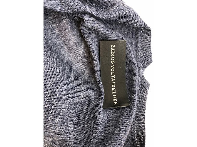 Zadig & Voltaire Pull bleu col V en cachemire et viscose S - vue 7