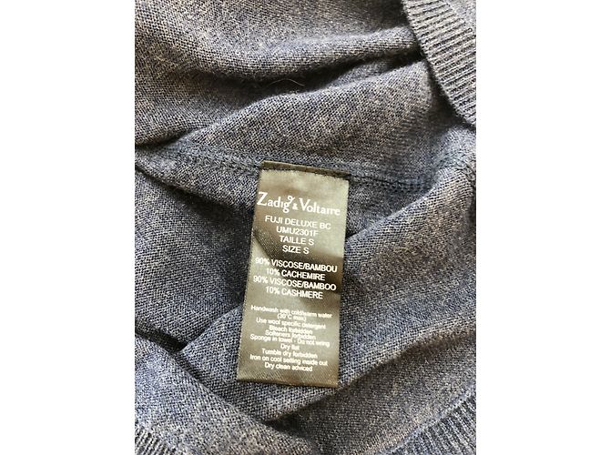 Zadig & Voltaire Pull bleu col V en cachemire et viscose S - vue 8