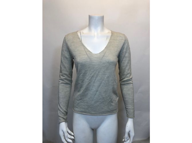 Zadig & Voltaire Merino Woll Pullover V-Ausschnitt Blau Creme Roh - Ansicht 2