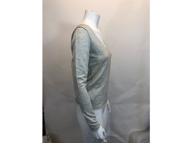 Zadig & Voltaire Merino Woll Pullover V-Ausschnitt Blau Creme Roh - Ansicht 3