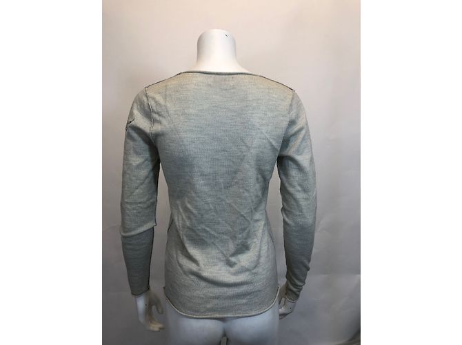 Zadig & Voltaire Merino Woll Pullover V-Ausschnitt Blau Creme Roh - Ansicht 4