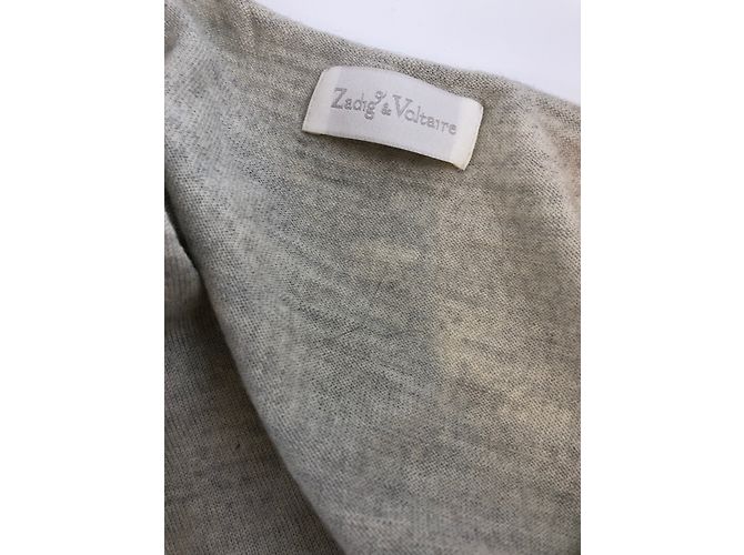 Zadig & Voltaire Merino Woll Pullover V-Ausschnitt Blau Creme Roh - Ansicht 7