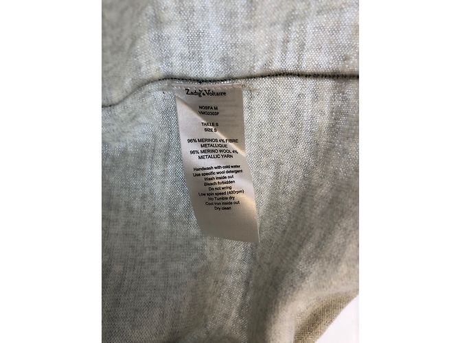 Zadig & Voltaire Merino Woll Pullover V-Ausschnitt Blau Creme Roh - Ansicht 8