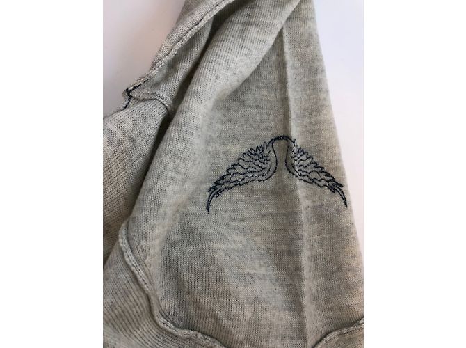 Zadig & Voltaire Merino Woll Pullover V-Ausschnitt Blau Creme Roh - Ansicht 9