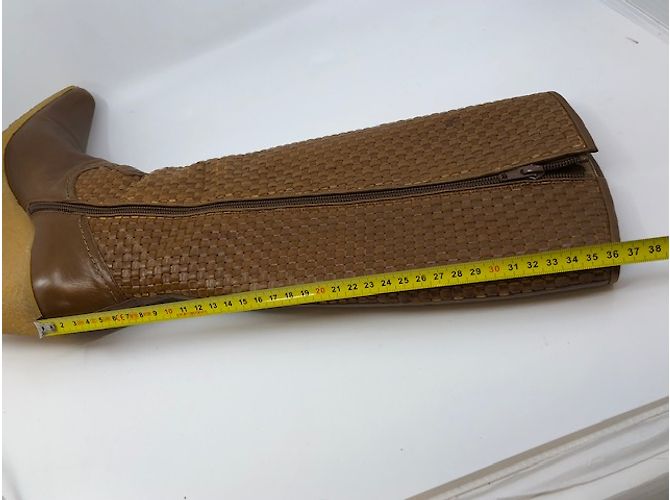 Stuart Weitzman Caramel Woven Leather Knee High Boots - view 10