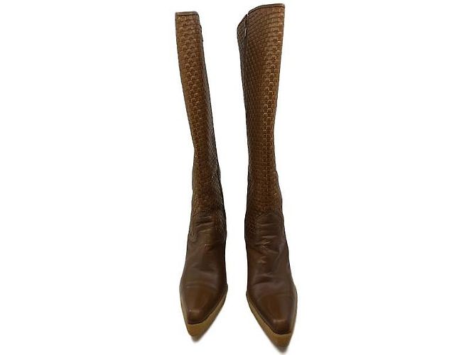 Stuart Weitzman Caramel Woven Leather Knee High Boots - view 2