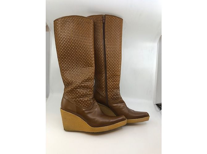 Stuart Weitzman Caramel Woven Leather Knee High Boots - view 3