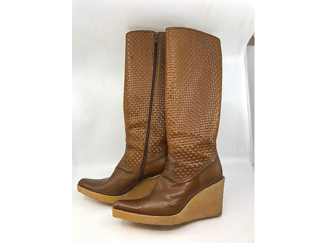 Stuart Weitzman Caramel Woven Leather Knee High Boots - view 4