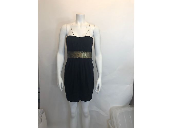 Robert Rodriguez Trägerloses Kleid aus schwarzer Seide mit Pailletten - Ansicht 3