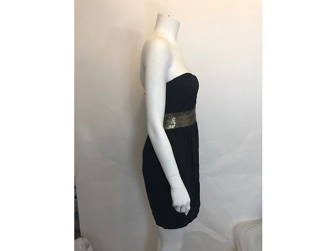 Robert Rodriguez Trägerloses Kleid aus schwarzer Seide mit Pailletten - Ansicht 4