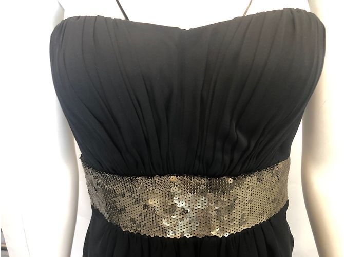 Robert Rodriguez Trägerloses Kleid aus schwarzer Seide mit Pailletten - Ansicht 7