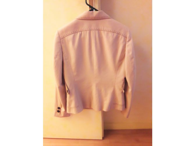 Autre Marque Chaqueta de algodón beige con costuras negras - vista 3