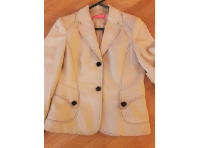 Autre Marque Chaqueta de algodón beige con costuras negras - vista 4