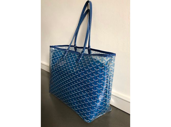 Goyard grande tote bag in vinile trasparente con stampa blu - vista 2