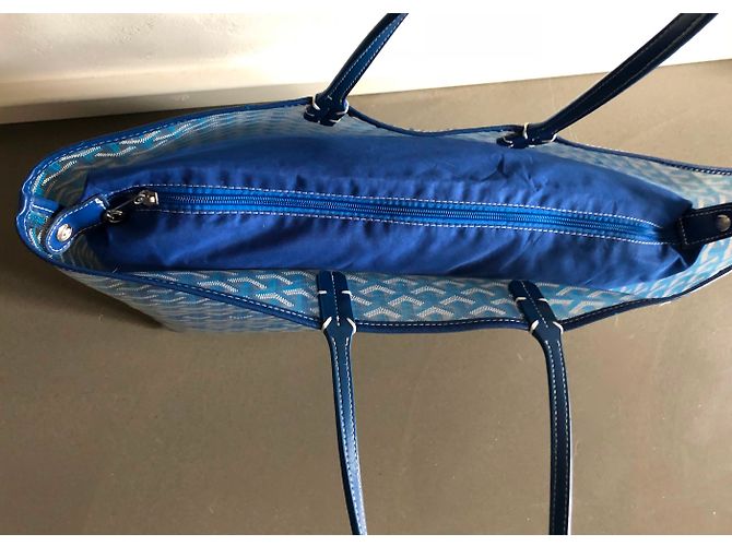Goyard grande tote bag in vinile trasparente con stampa blu - vista 3
