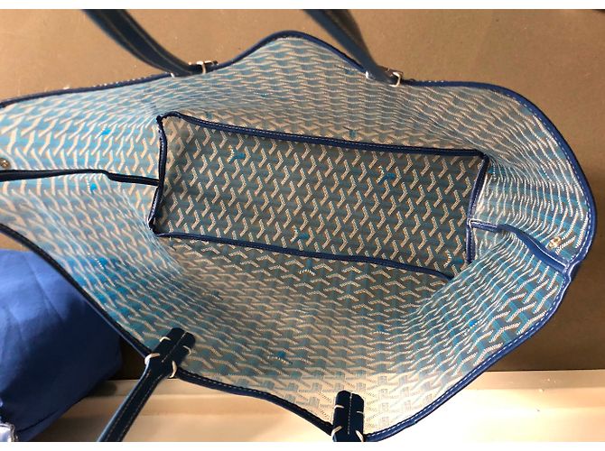 Goyard grande tote bag in vinile trasparente con stampa blu - vista 4