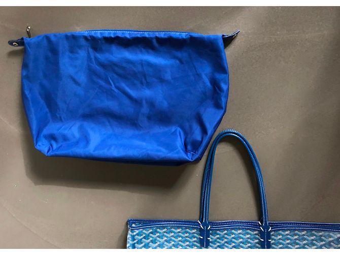 Goyard grande tote bag in vinile trasparente con stampa blu - vista 5