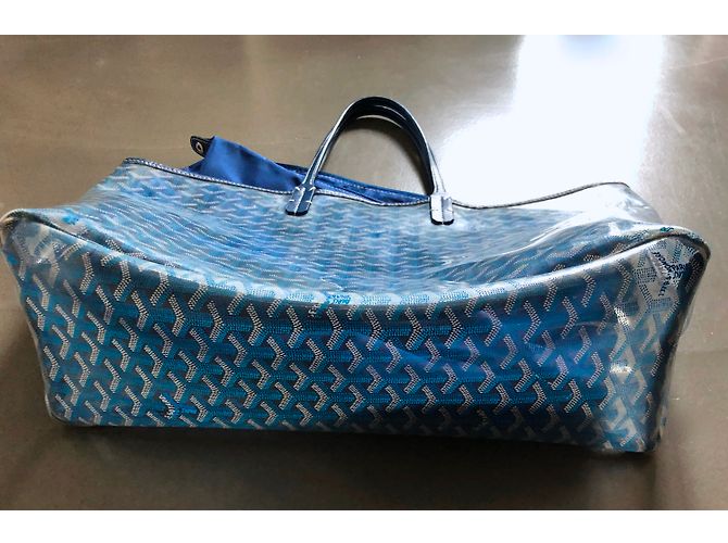 Goyard grande tote bag in vinile trasparente con stampa blu - vista 6