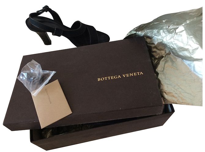 Sandali Bottega Veneta Intrecciato Pelle e Lino Nero Marrone Marrone scuro - vista 2