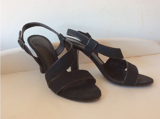 Sandali Bottega Veneta Intrecciato Pelle e Lino Nero Marrone Marrone scuro - vista 3