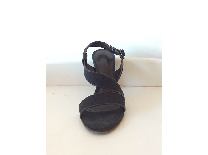 Sandali Bottega Veneta Intrecciato Pelle e Lino Nero Marrone Marrone scuro - vista 5