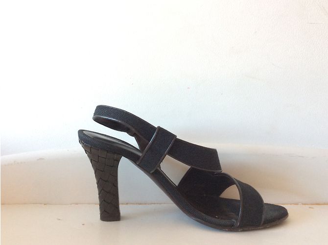 Sandali Bottega Veneta Intrecciato Pelle e Lino Nero Marrone Marrone scuro - vista 8