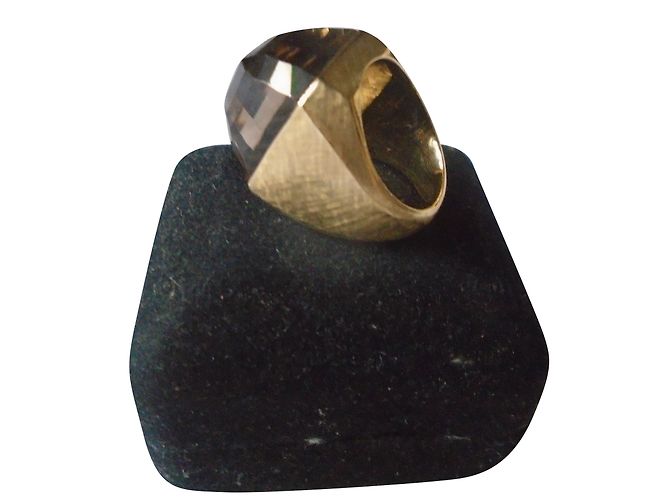 Autre Marque Anello in oro giallo 18k guilloché con quarzo bruciato D'oro - vista 2