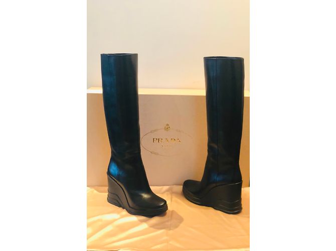 Botas Prada de cuero negro 39.5 IT - vista 3