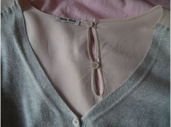 Cardigan Miu Miu de seda e algodão rosa e cinza - vista 5