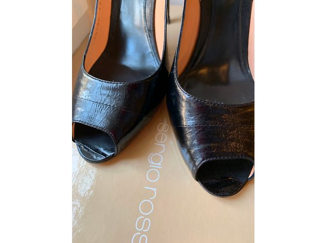 Sandali Sergio Rossi Peep Toe Slingback in Pelle di Anguilla Nera Nero - vista 4