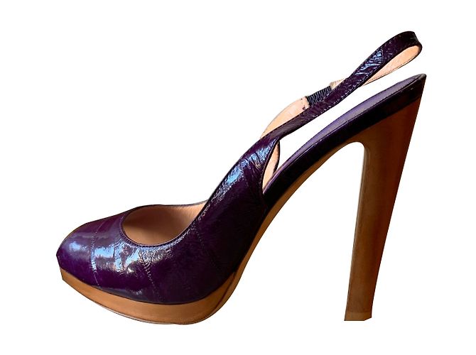Sandali Sergio Rossi Peep Toe con Plateau Viola in Pelle di Anguilla Porpora - vista 2