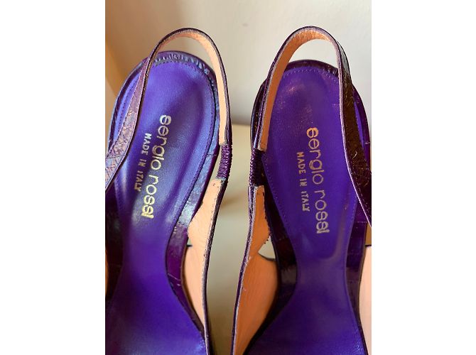 Sandali Sergio Rossi Peep Toe con Plateau Viola in Pelle di Anguilla Porpora - vista 4