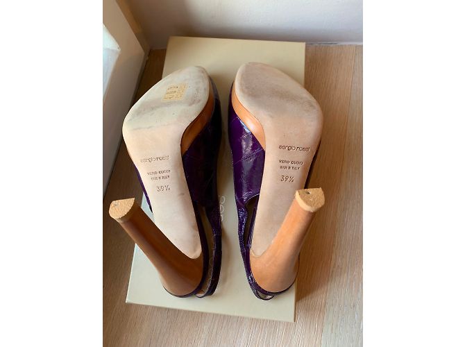 Sandali Sergio Rossi Peep Toe con Plateau Viola in Pelle di Anguilla Porpora - vista 6