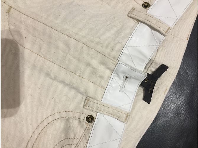 Jeans Louis Vuitton Eggshell in denim 34 Bianco sporco - vista 3