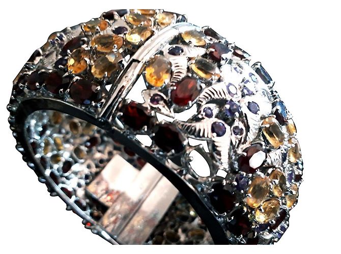 Autre Marque Bracciale in argento 925 rodiato e pietre semi preziose - vista 2