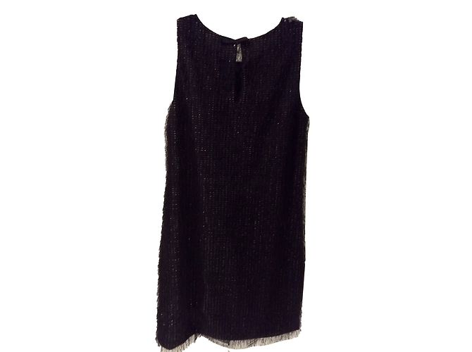 Marella Schwarzes Kleid mit Silberfaden und Federn - Ansicht 2