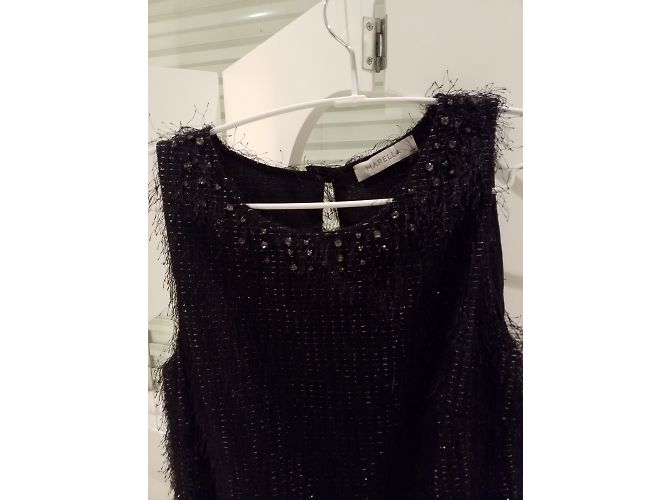 Marella Schwarzes Kleid mit Silberfaden und Federn - Ansicht 3