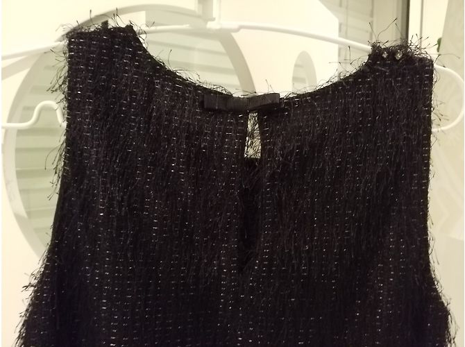 Marella Schwarzes Kleid mit Silberfaden und Federn - Ansicht 4