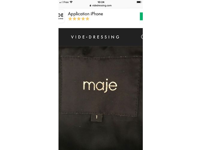 Maje Casaco com mangas de couro e capuz de pele negra Preto Caqui - vista 3