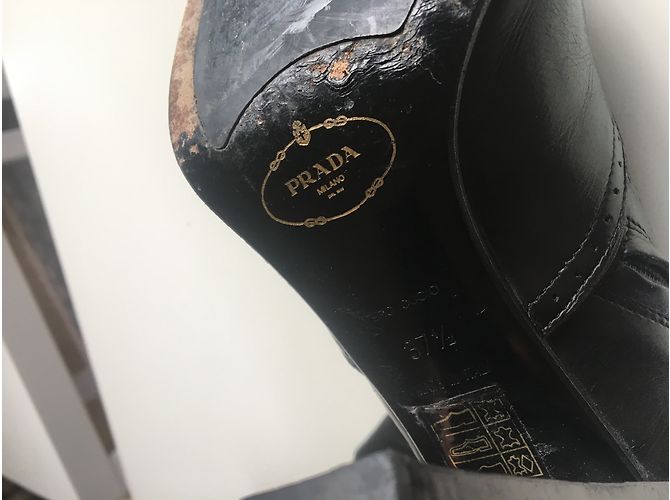 Botines Prada de cuero negro con tacón 10 cm - vista 5